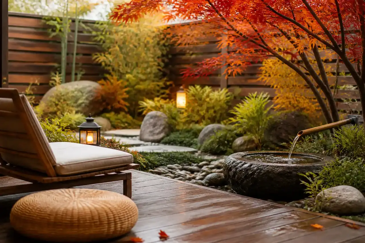 Intérieur lumineux ouvert sur un jardin verdoyant au printemps
