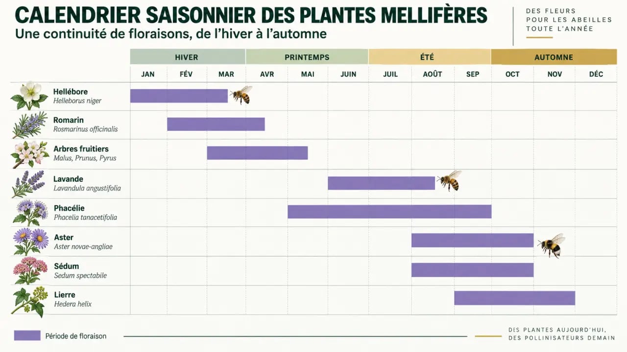 Calendrier des floraisons de plantes mellifères pour nourrir les abeilles toute l'année