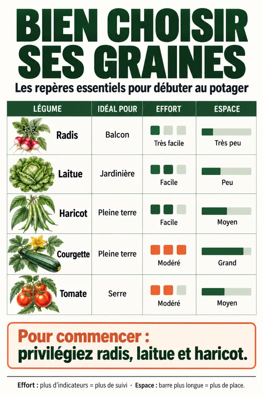 Graines potagères adaptées au balcon, à la pleine terre et à la serre selon la difficulté de culture