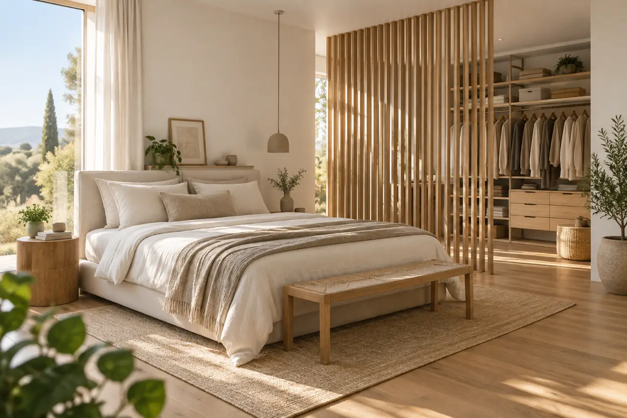 Cacher un dressing ouvert sans perdre de place ni alourdir la chambre