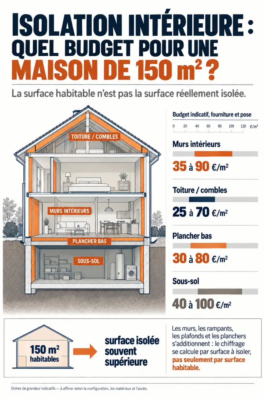Prix isolation intérieur maison 150m2 : zones à isoler et principaux postes de budget